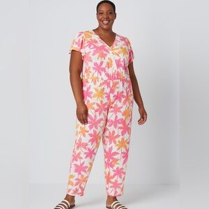 Candace Cameron Bure Sunkissed Flutter Sleeve Jumpsuit – Apricot Palm – 2X – NWT
